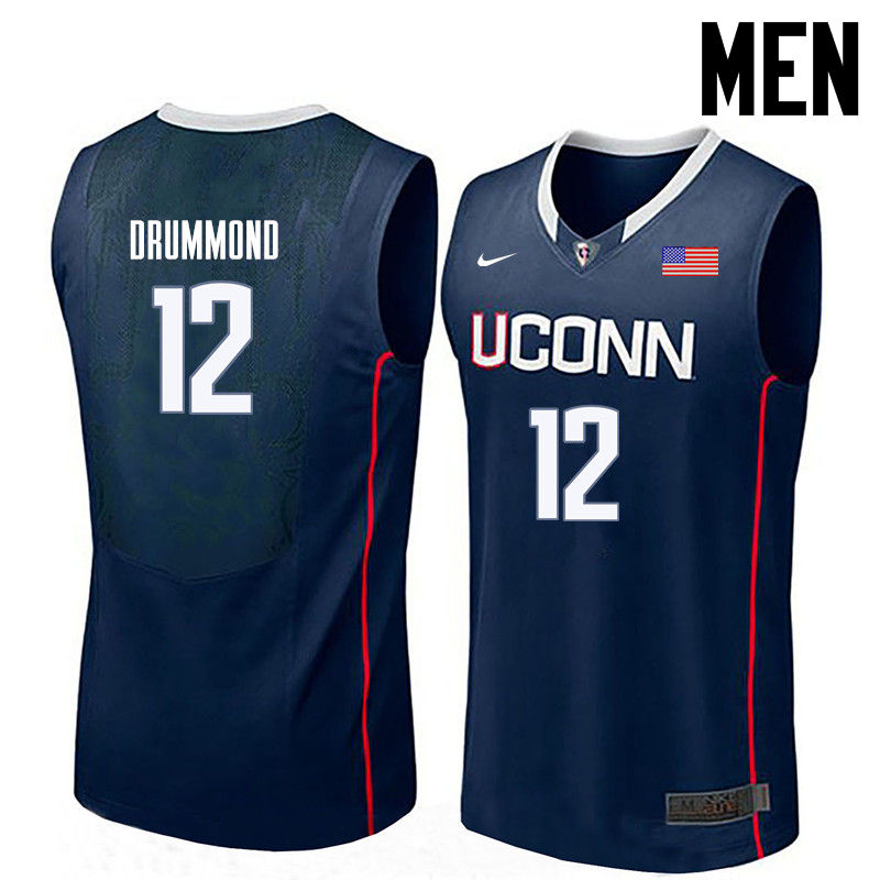 Men Uconn Huskies #12 Andre Drummond College Basketball Jerseys-Navy - Click Image to Close